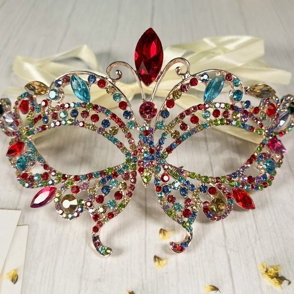 Butterfly Rainbow Masquerade Mask, Wedding Party Gold Eye Mask, LGBTQ Parade